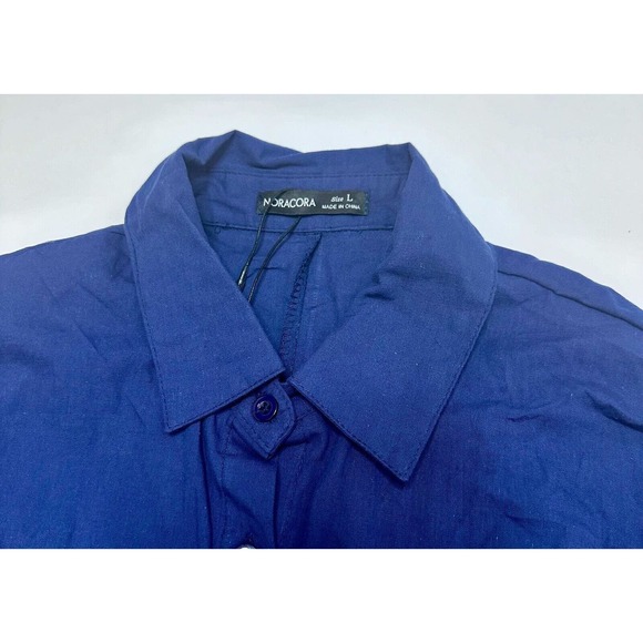 Noracora Women's Shirt Dress NEW Button Up Blue Maxi 3/4 Sleeve Size LARGE - Picture 4 of 7